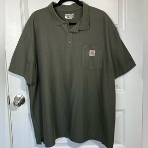 Carhartt Loose Fit Polo Shirt 2XL Olive Green Workwear Pocket Logo Heavyweight
